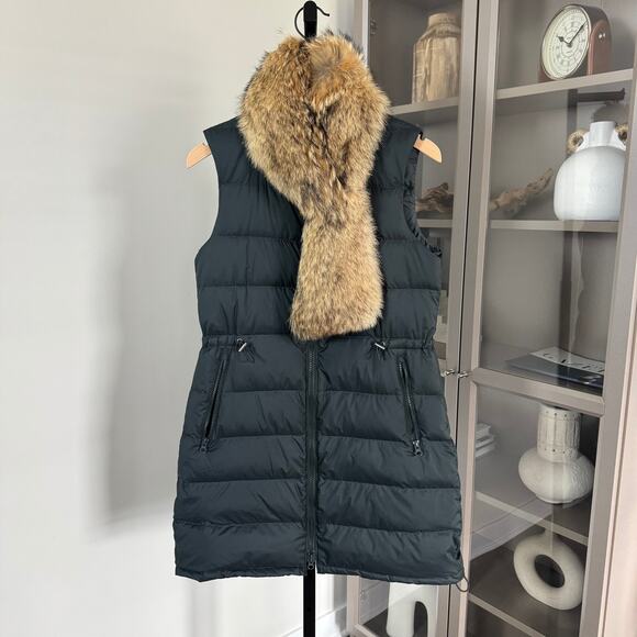 Theory Womira Green Down Insulated Coyote Fur Trim Scarf Vest P Quilted Jacket - Picture 1 of 6